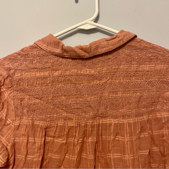 ๐ฅ 3/$30 Anthropologie orange embroidered plaid button long sleeve top - Picture 16 of 17